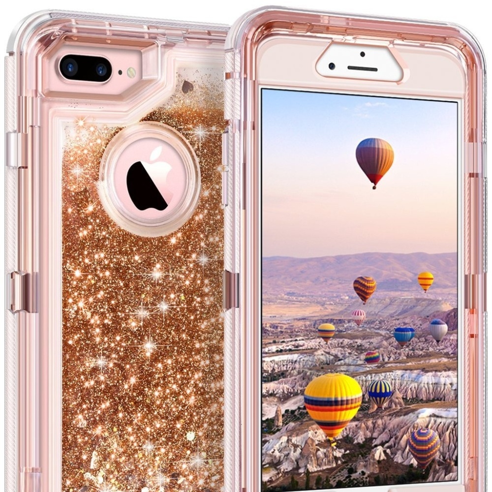 For iPhone Rose Gold Glitter Liquid Bling Case